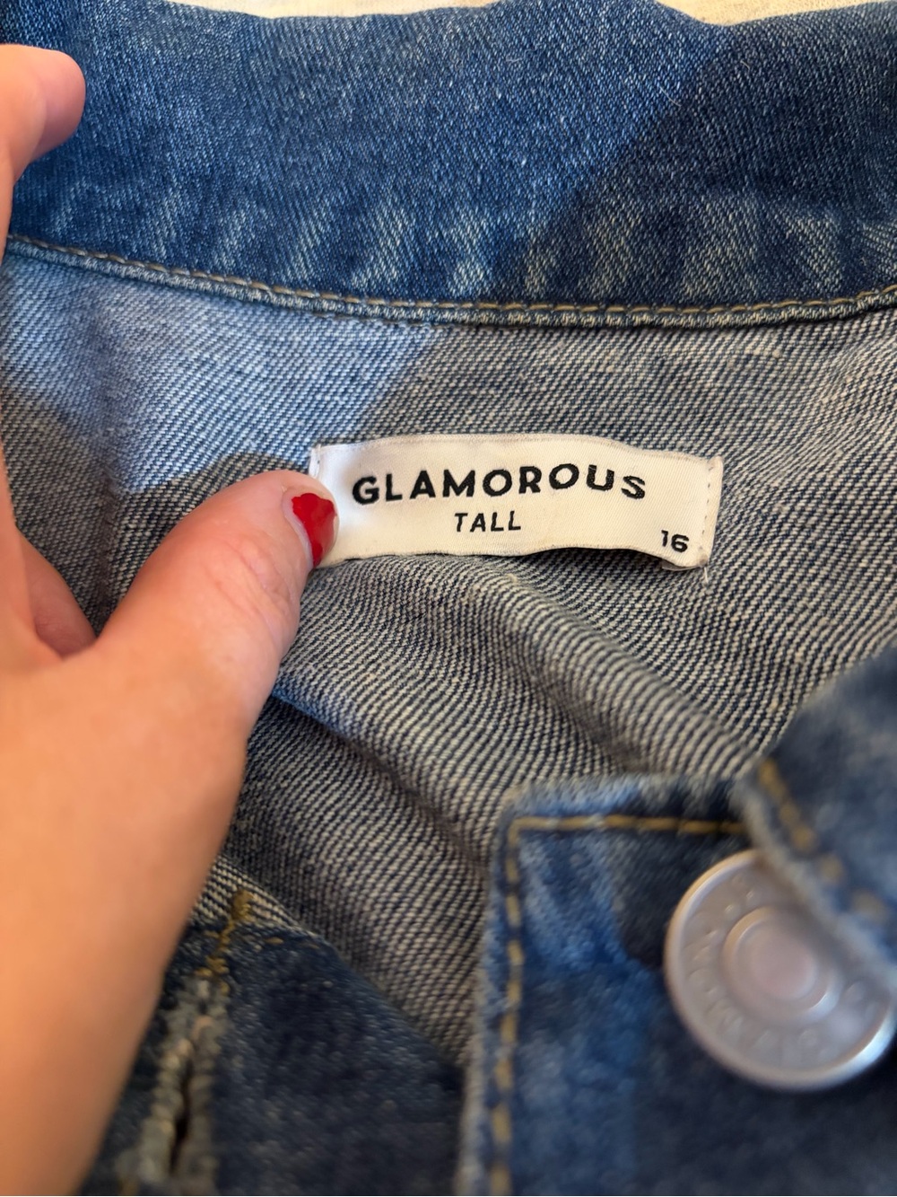 Glamorous Tall Denim Jacket Womens 16 Blue Bow Accent Button Front Jean Jacket - Picture 6 of 7